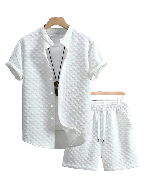 Quilted Two-Piece Set White Checkered