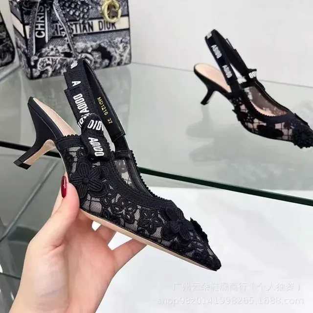 Dior Saddle Heel Mule Lace Embroidery