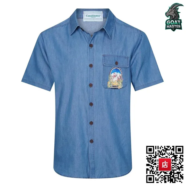 Casablanca Short-Sleeve Button-Up Shirt Embroidered Pocket