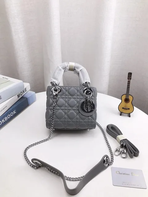 Lady Dior Mini Quilted Grey Leather