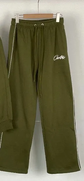 Corteiz Track Pants Olive with White Stripe