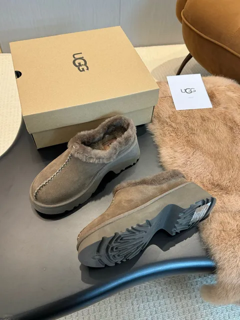 UGG Platform Mule Suede with Shearling Trim