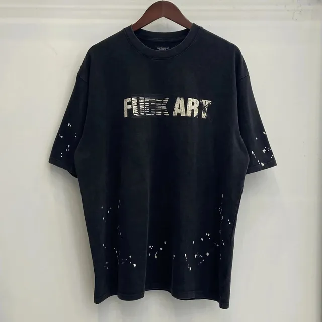 Graphic Tee FUCK ART Print with Splatter Detail