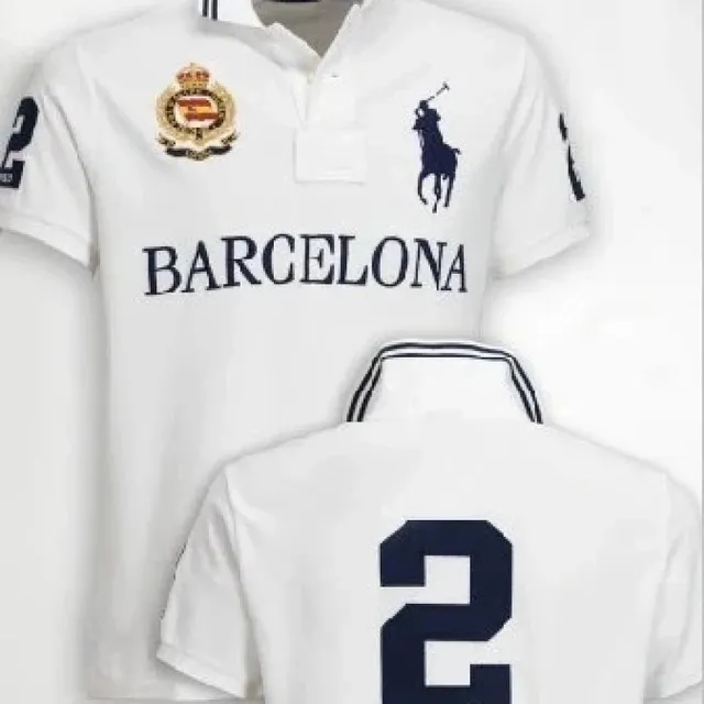 Polo Ralph Lauren polo shirt white polo with navy '' text, crest, and number 2