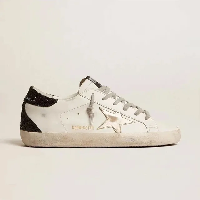 Golden Goose Superstar Distressed White with Glitter Heel
