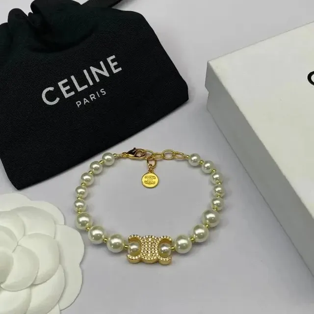 Celine Pearl Bracelet Crystal-Embellished CC Logo