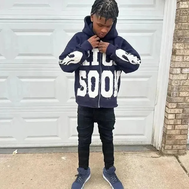Rich Soon Zip-Up Hoodie Ripped Logo