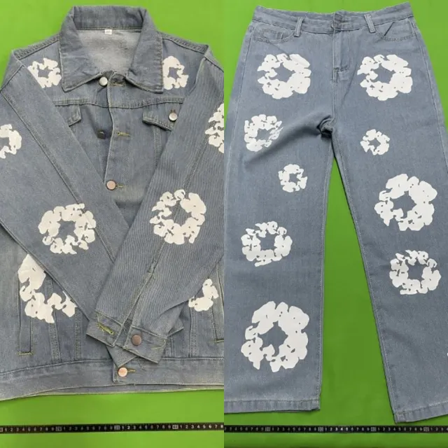 Denim Jacket and Jeans Set Cloud Print
