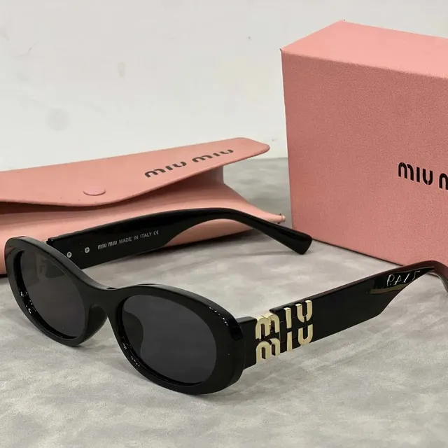 Miu Miu Oval Sunglasses Gold Logo Temples