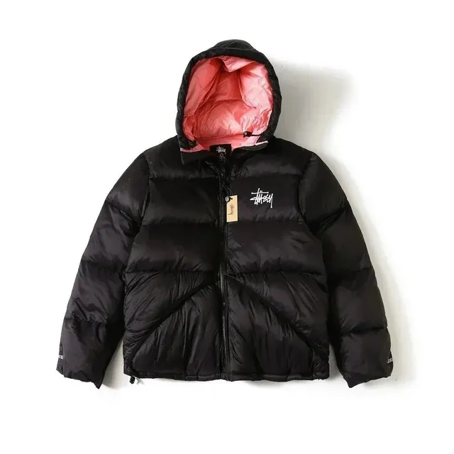 Stüssy Puffer Jacket Black with Pink Lining