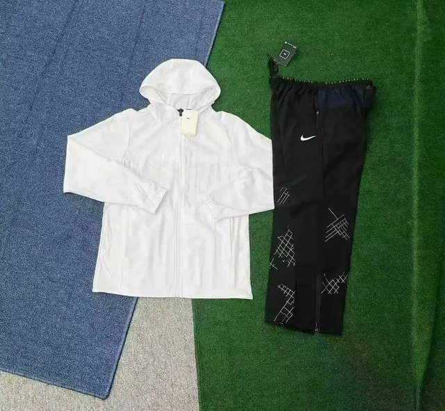 Nike Windrunner Jacket and Tech Fleece Pants White/Black Grid Print