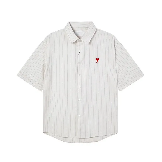Amiri Short-Sleeve Shirt Pinstripe with Heart Embroidery