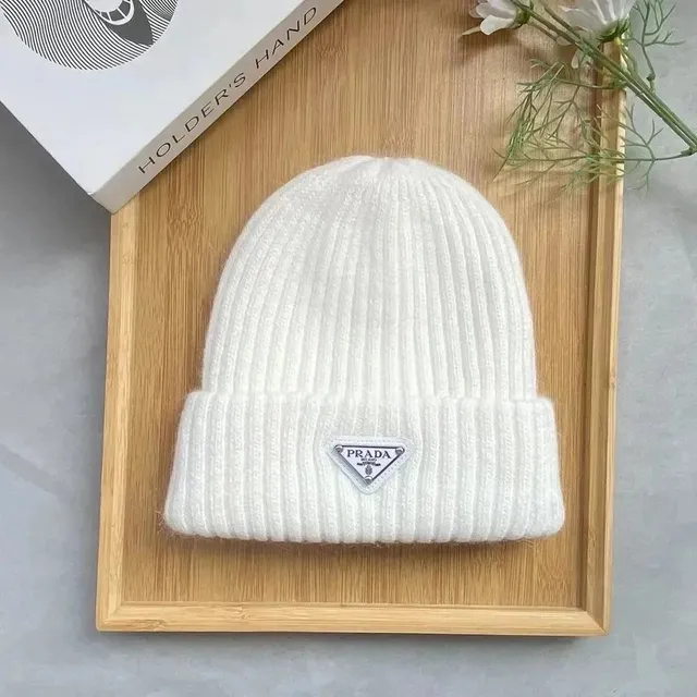 Prada Ribbed Beanie Triangle Logo