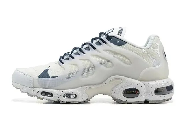 Nike Air Max Plus Triple White with Navy Swoosh