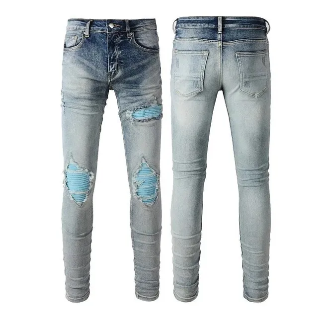 Amiri Slim Fit Jeans Distressed with Blue Padding