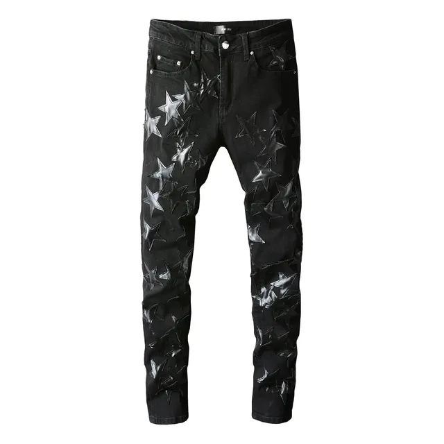 Amiri Star Patch Jeans Black with Glossy Star Appliqués