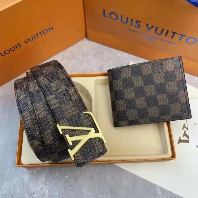 Louis Vuitton Damier Ebene Belt and Wallet Set Checkered Monogram