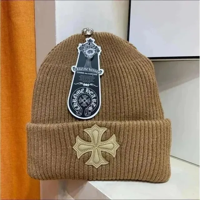 Chrome Hearts Cross Beanie Ribbed Knit with Leather Cross
