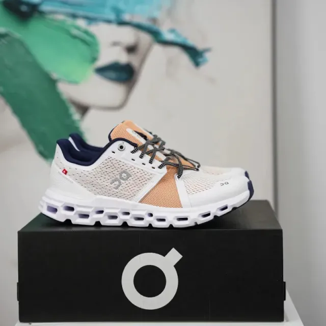 On Cloudmonster White Beige Navy