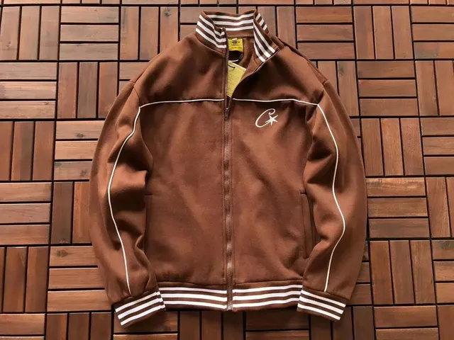Corteiz Track Jacket Brown with White Stripes