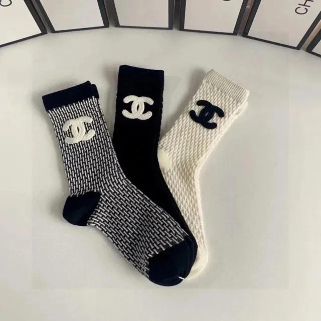 Chanel Logo Socks Tweed and Velvet CC Logo