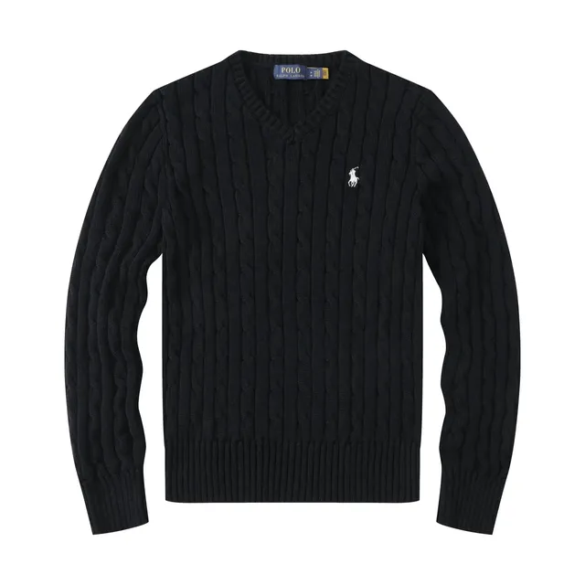 Polo Ralph Lauren Cable Knit V-Neck Sweater Classic Black