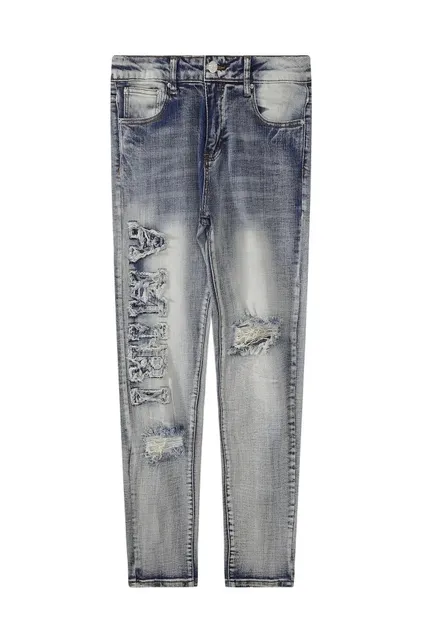 Diesel Distressed Skinny Jeans Faded Wash with Embroidered Logo