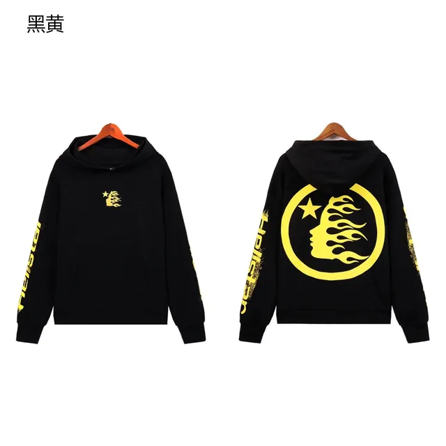 Hellstar Flame Logo Hoodie Black Yellow Flame Print