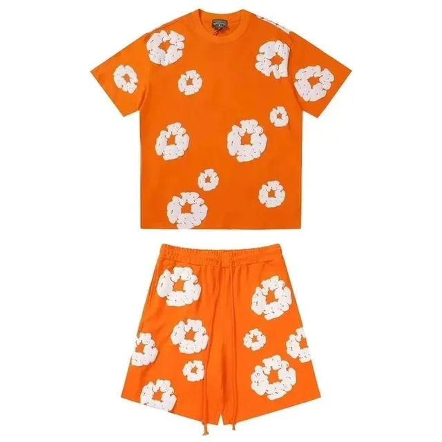 Balenciaga Flower Print Set Orange with White Floral Appliqué