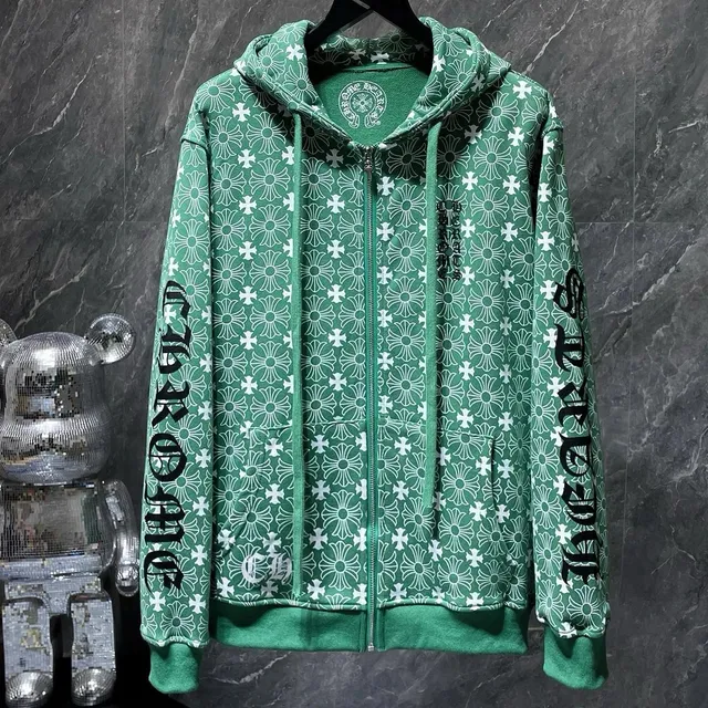 Chrome Hearts Zip-Up Hoodie Flower Print