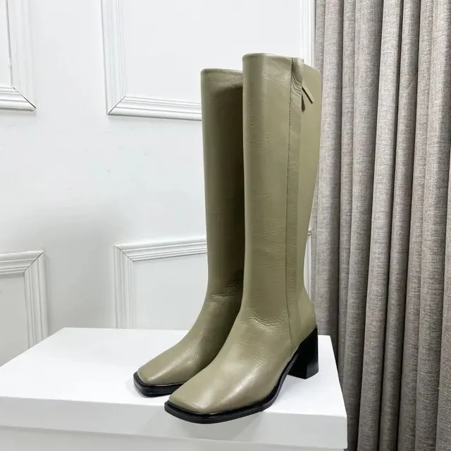 Knee-High Boot Square Toe Block Heel