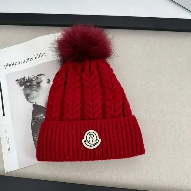 Moncler Cable Knit Beanie Fur Pom-Pom