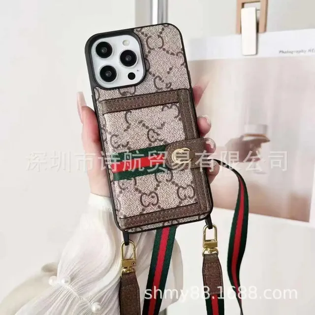 Gucci Phone Case with Cardholder Strap GG Supreme Canvas with Web Stripe