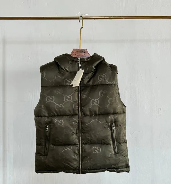 Gucci Logo-Print Hooded Vest Olive Green GG Jacquard
