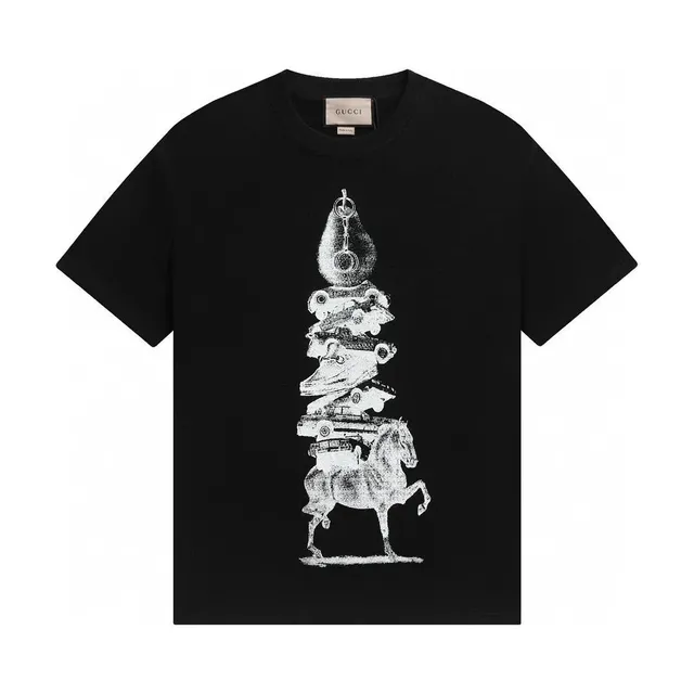 Gucci Graphic T-Shirt Horse and Sneaker Stack Print