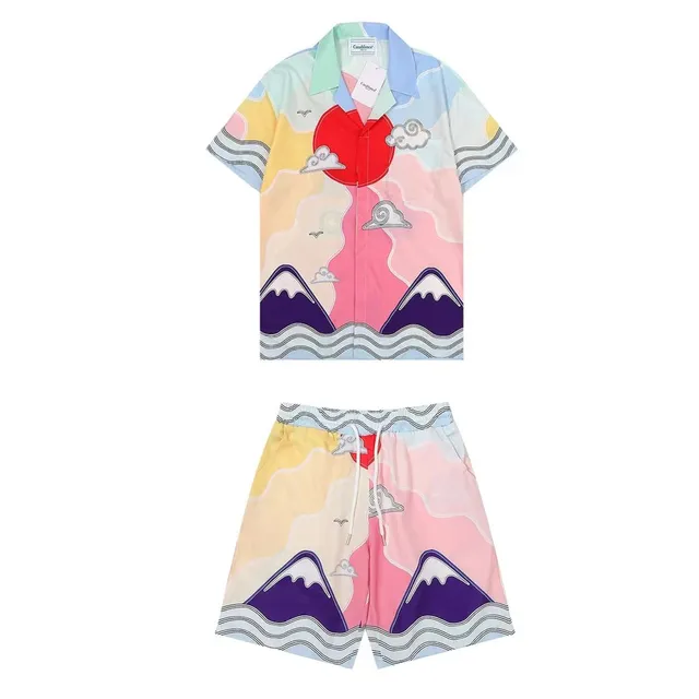 Comme des Garçons Camp Collar Shirt and Shorts Set Mountains and Sun Print