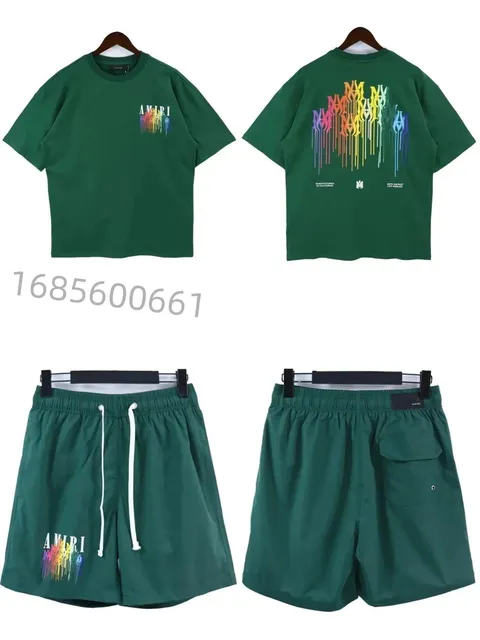 Amiri T-Shirt and Shorts Set Rainbow Drip Logo