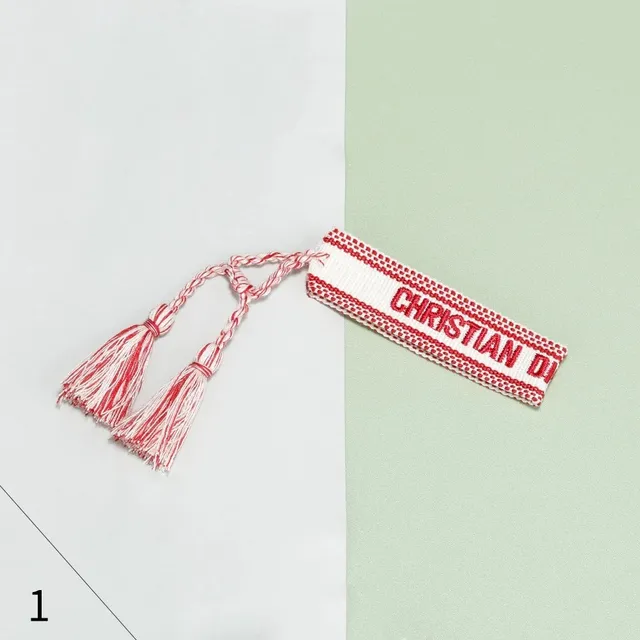 Dior Embroidered Tag Tassel Red and White