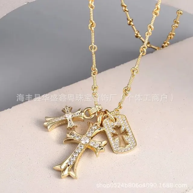 黄金三件套十字架项链