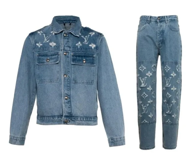 Louis Vuitton Denim Jacket and Jeans Set Monogram Embroidered