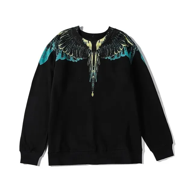 Marcelo Burlon Wings Sweatshirt Black with Teal and Gold Wings