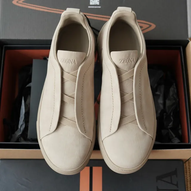 Zegna Triple Stitch Beige Suede