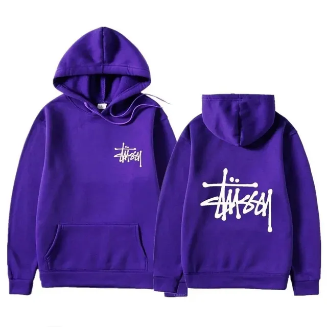 Stüssy Classic Hoodie Purple with White Logo