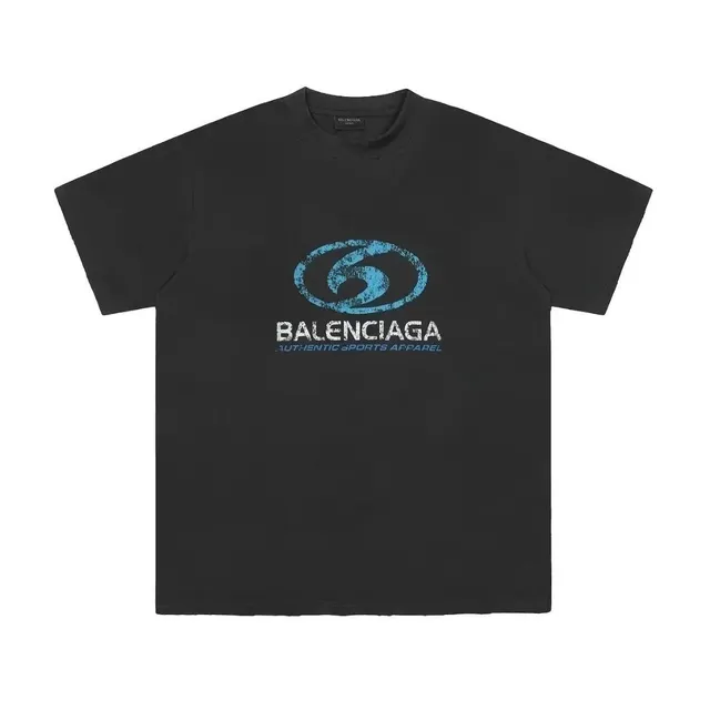 Balenciaga Logo T-Shirt Distressed Blue Logo