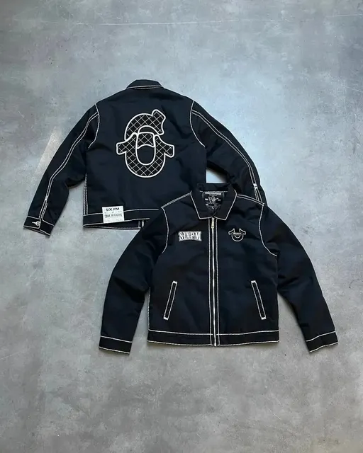 6PM Season racer jacket white piping with oversized grid-logo on back