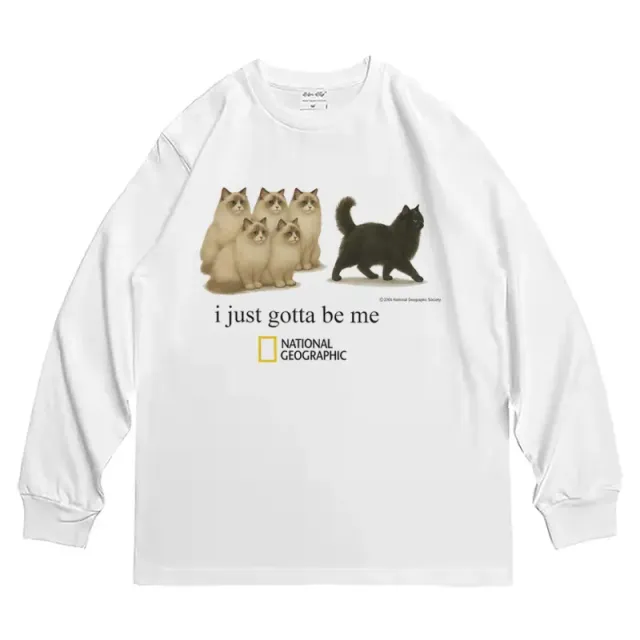 白色长袖特立独行猫 纯棉