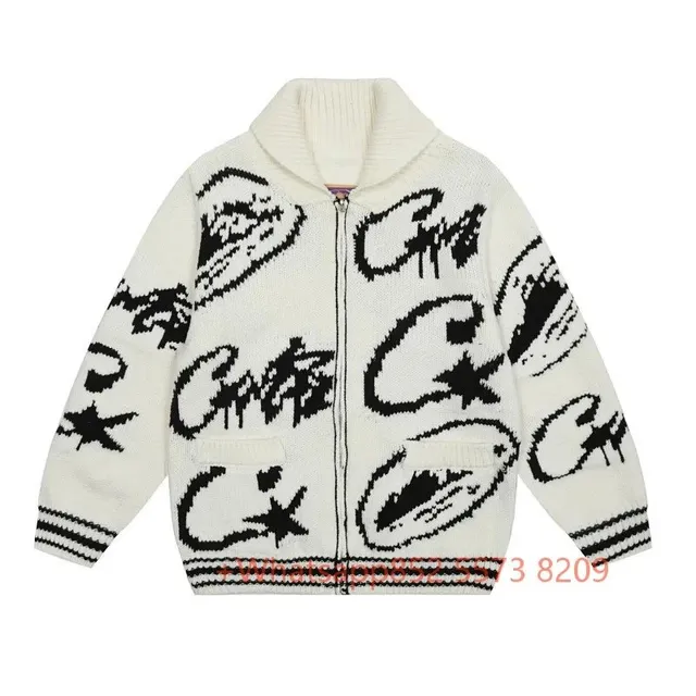 Corteiz Zip-Up Knit Cardigan Graffiti Print