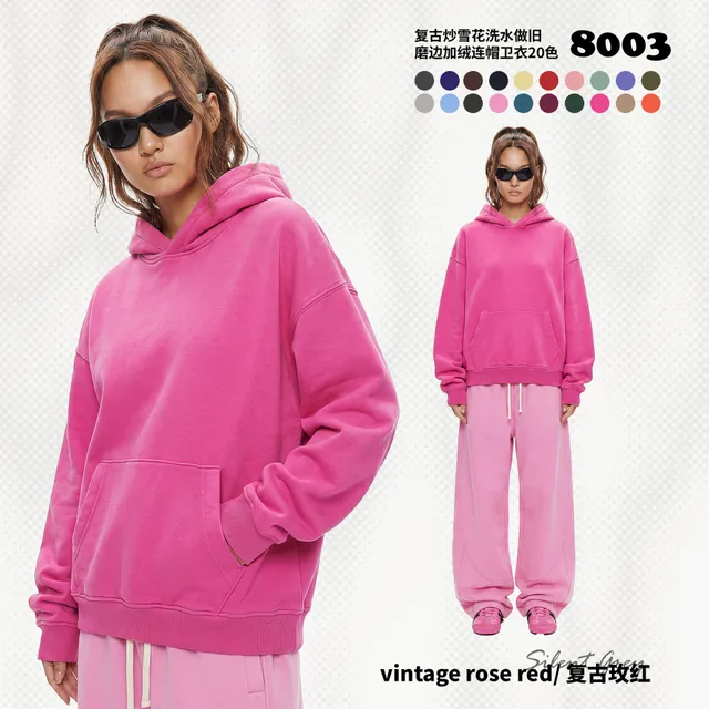 Distressed Hooded Sweatshirt Vintage Rose Red