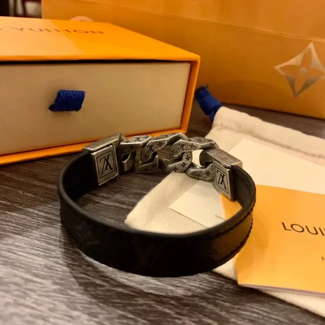 Louis Vuitton Chain Bracelet Monogram Leather with Silver-Tone Hardware