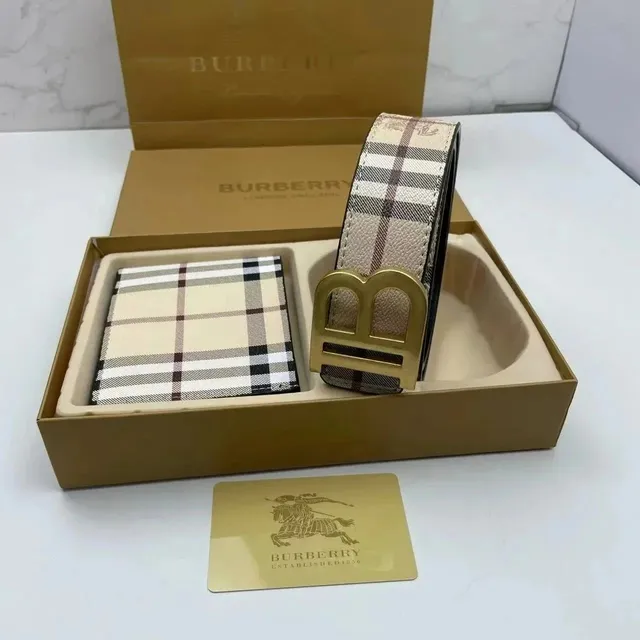 Burberry Check Print Belt and Wallet Set Classic Check